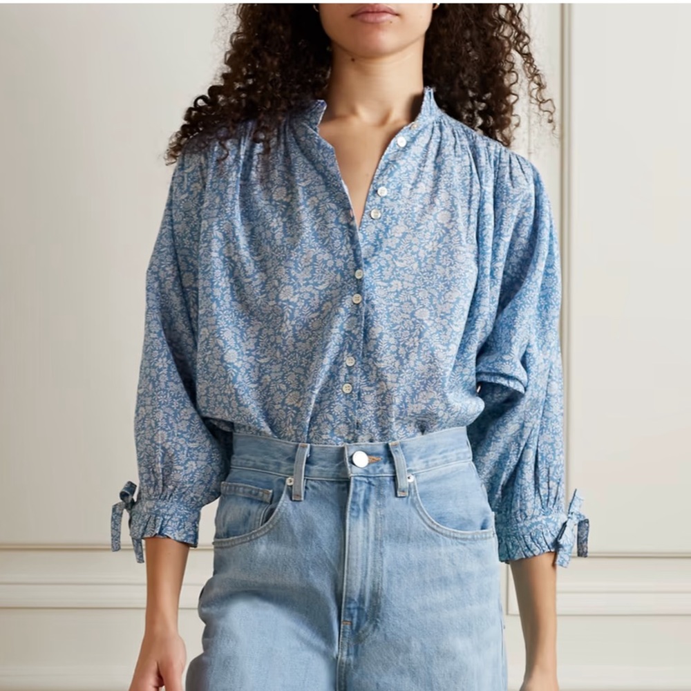 DOEN Ruffle Neck Floral Blouse